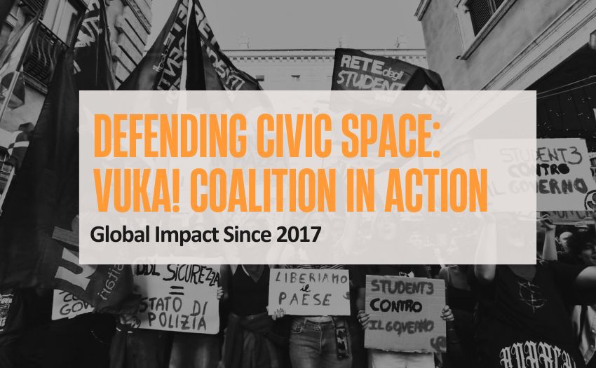 Through collaboration, innovation, and solidarity, Vuka! supports civil society, amplifies voices, and fuels resistance against repression
