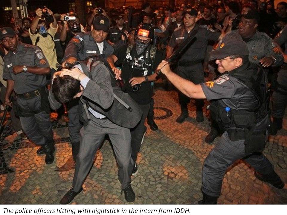 Intern hit by police
